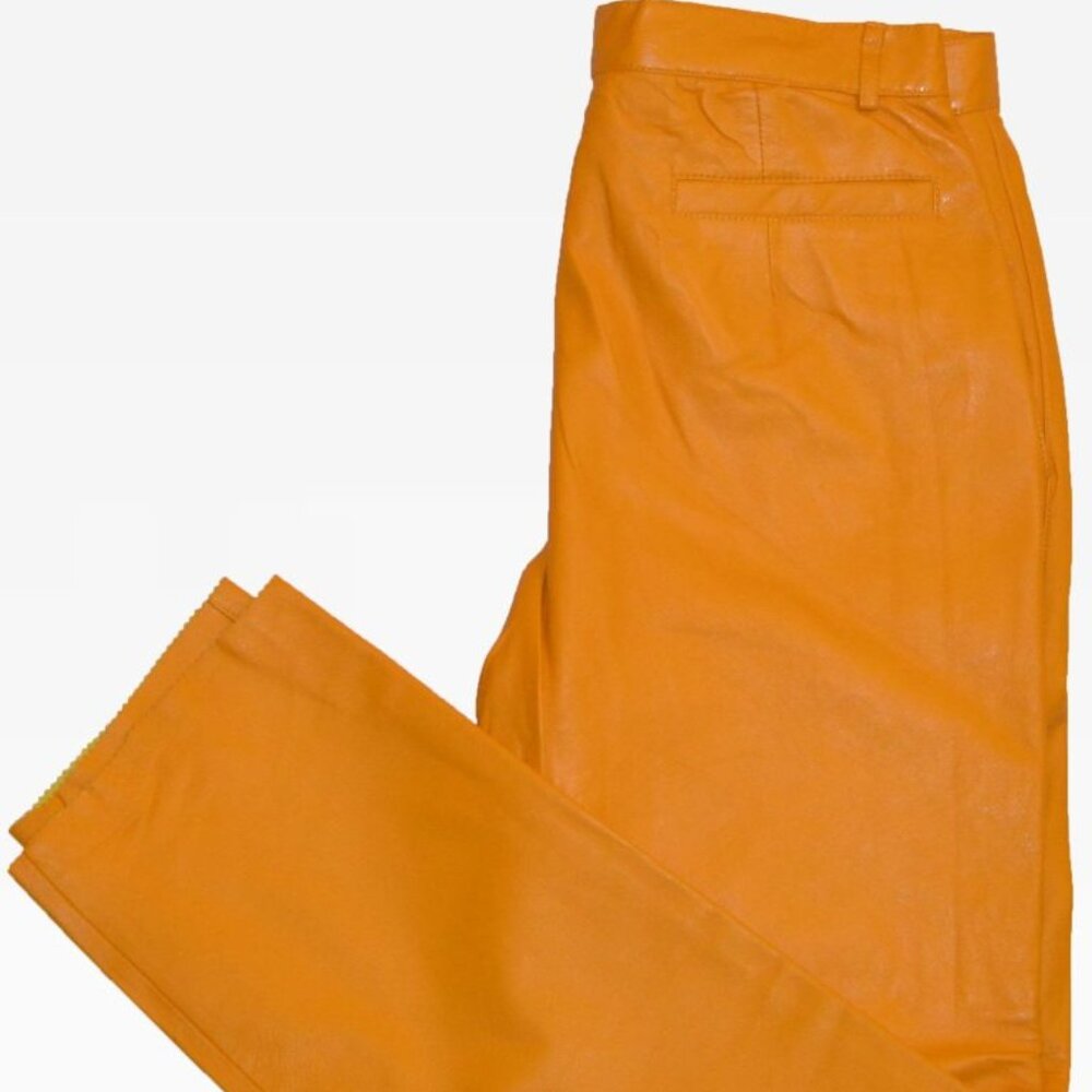 Women’s Black Soft Leather Pleated Dress Pants with Open Hem Plus Size 16 Colors